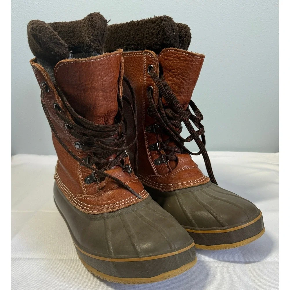 L.L. Bean Brown Leather and Olive Rubber Duck Boots